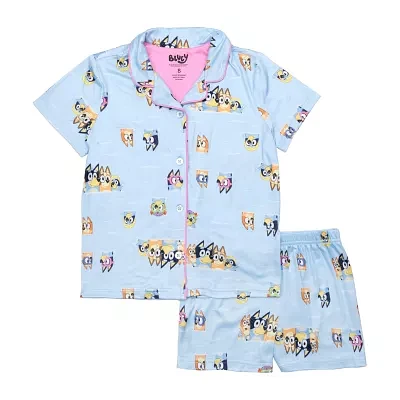 Little & Big Kid Girls Bluey V-Neck Short Sleeve 2-pc. Pajama Sets