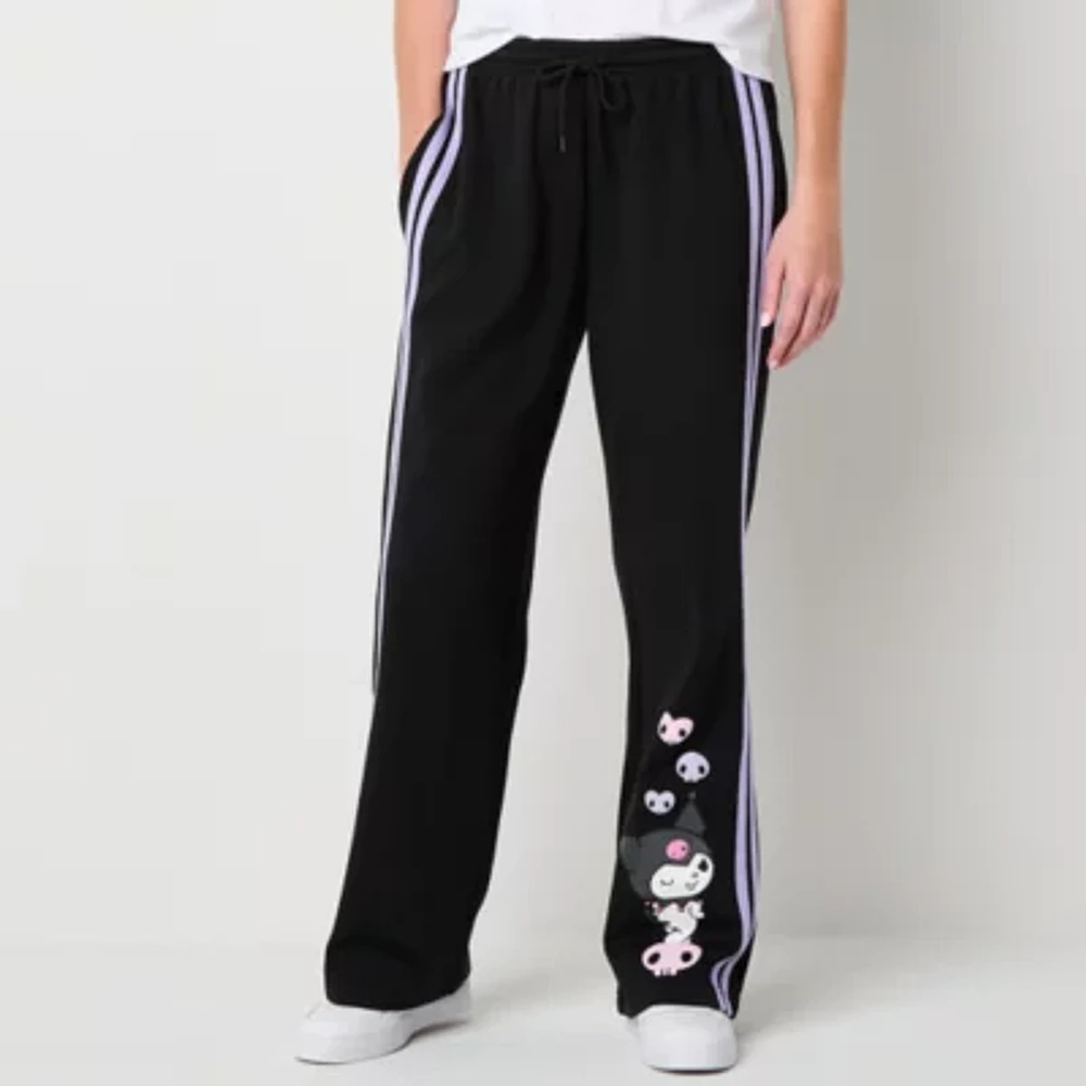 Kuromi Wide Leg Sweatpant Womens Straight Mid Rise Hello Kitty Kuromi Juniors Fleece Sweatpant