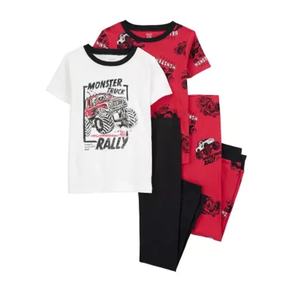 Carter's Little & Big Kid Boys Rib Round Neck Short Sleeve 4-pc. Pajama Sets