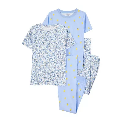 Carter's Little & Big Kid Girls Rib Round Neck Short Sleeve 4-pc. Pajama Sets