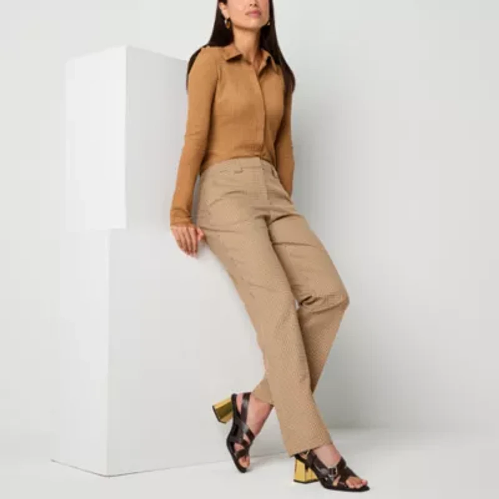 Worthington Womens Long Sleeve Fitted Regular Fit Button-Down Shirt