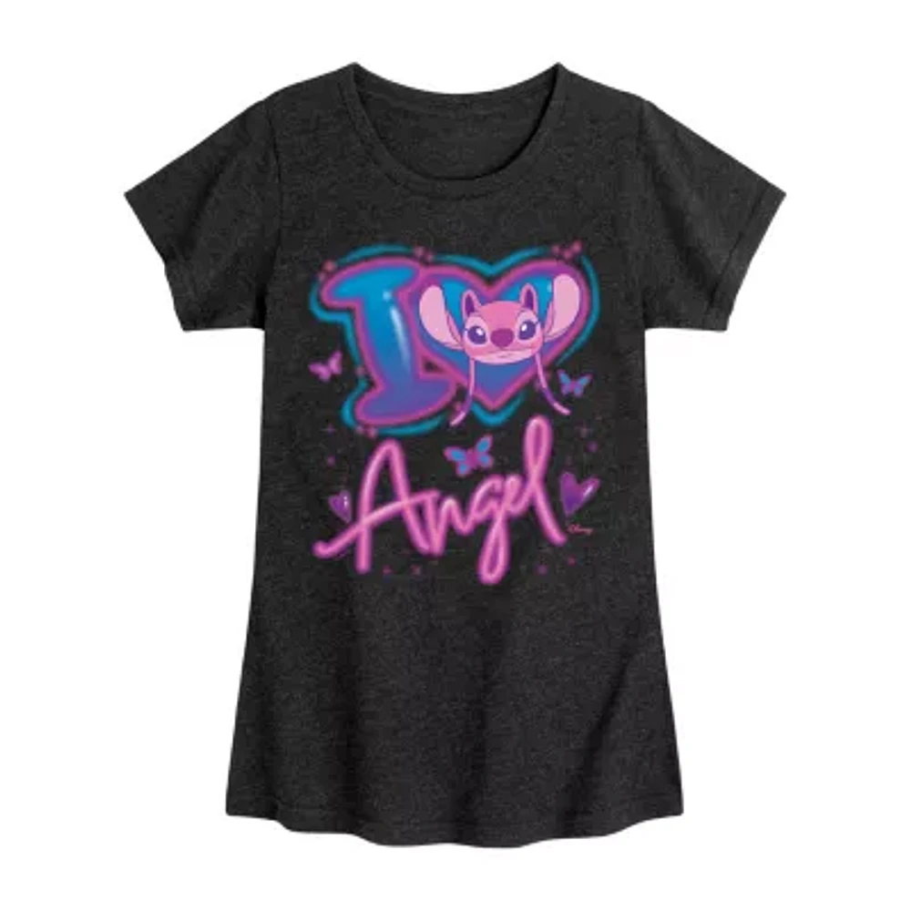 Disney Collection Little & Big Girls Crew Neck Short Sleeve Lilo Stitch Graphic T-Shirt
