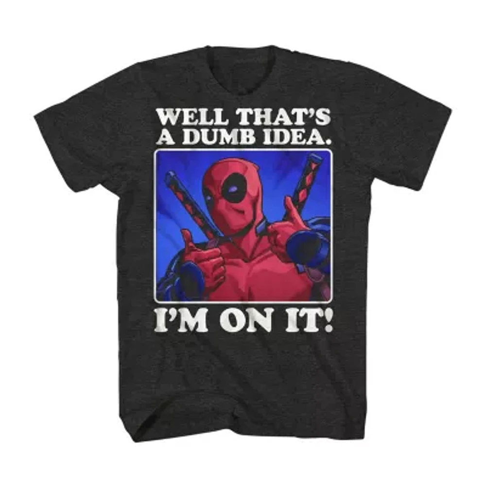 Mens Crew Neck Short Sleeve Regular Fit Deadpool Big and Tall Graphic T-Shirt