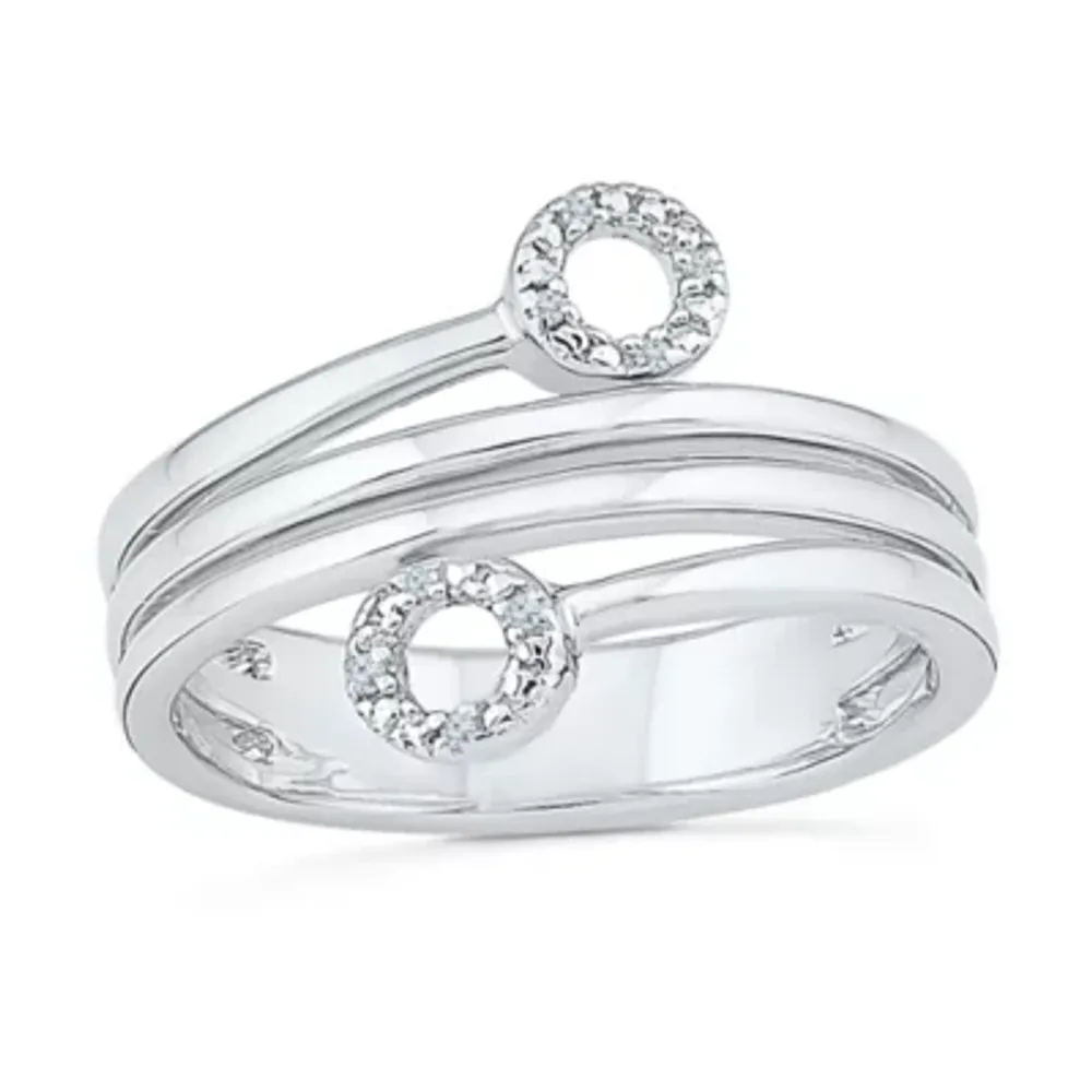 Womens 2MM Diamond Accent Natural White Diamond 10K Gold Circle Bypass Band