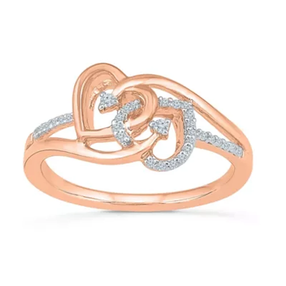 Womens 1/10 CT. T.W. Natural White Diamond 10K Gold Heart Bypass  Cocktail Ring