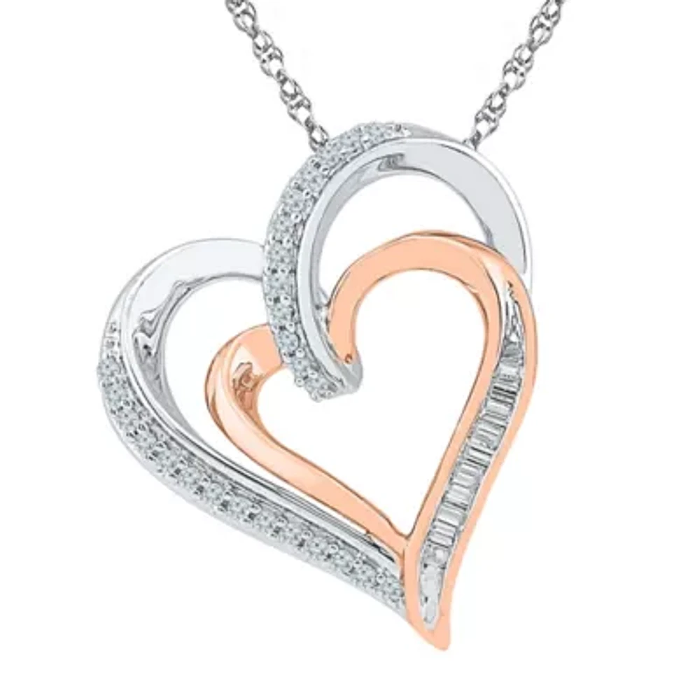 Womens 1/5 CT. Natural White Diamond 10K Gold Over Silver Heart 18 Inch Pendant Necklace