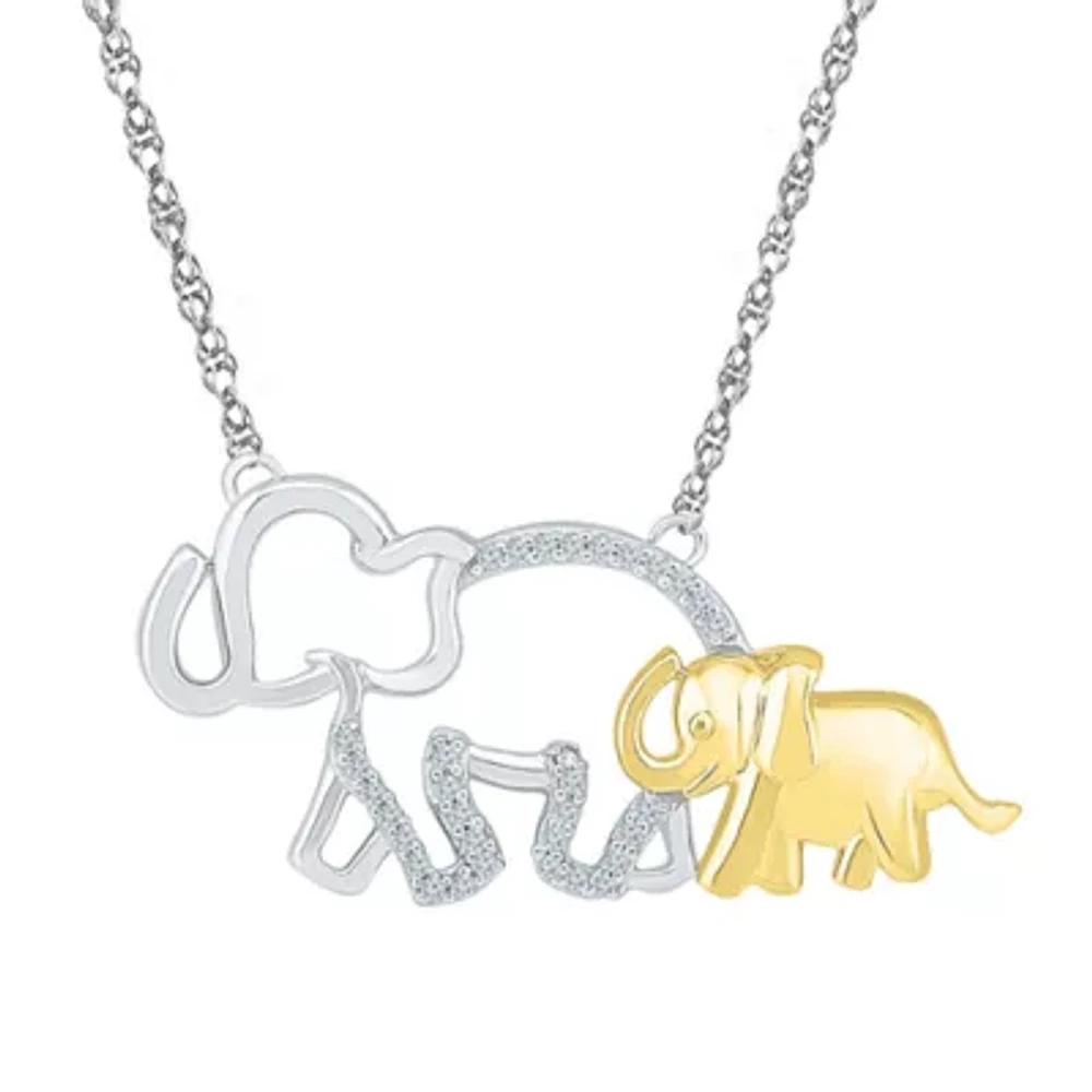 "Mother And Daughter" Elephant Womens 1/10 CT. T.W. Natural White Diamond 10K Gold Over Silver 18 Inch Pendant Necklace
