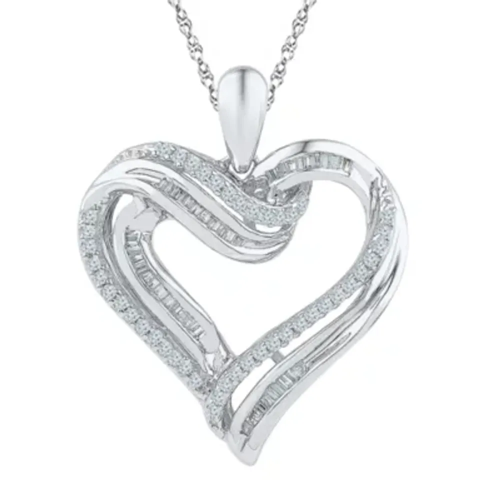 Womens 3/8 CT. T.W. Natural White Diamond Sterling Silver Heart 18 Inch Pendant Necklace
