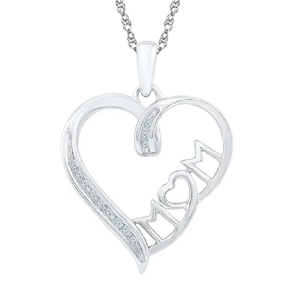 Mom Womens Diamond Accent Natural White Diamond Sterling Silver Heart 18 Inch Pendant Necklace