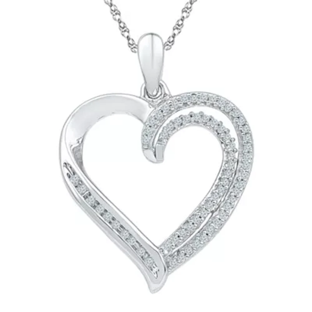 Womens 1/4 CT. T.W. Natural White Diamond Sterling Silver Heart 18 Inch Pendant Necklace