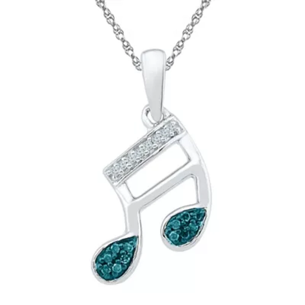 Music Note Womens Diamond Accent Natural Blue Diamond Sterling Silver 18 Inch Pendant Necklace