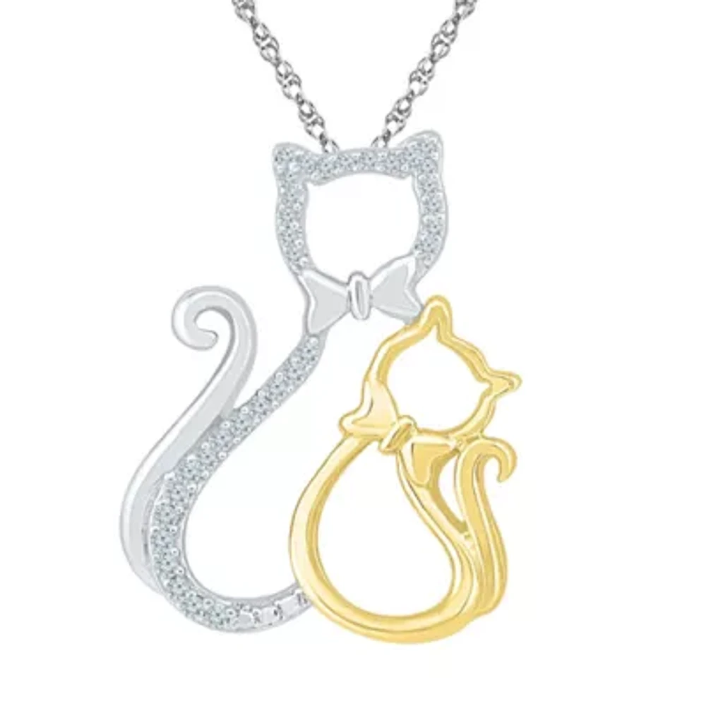 Mother And Daughter" Cat Womens Diamond Accent Natural White Diamond 10K Gold Over Silver 18 Inch Pendant Necklace