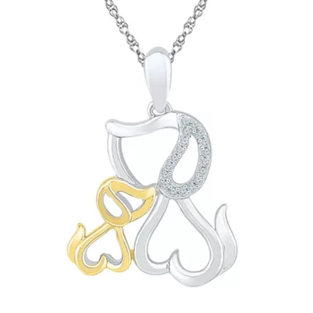 "Mother And Daughter" Puppy Womens Diamond Accent Natural White Diamond 10K Gold Over Silver 18 Inch Pendant Necklace