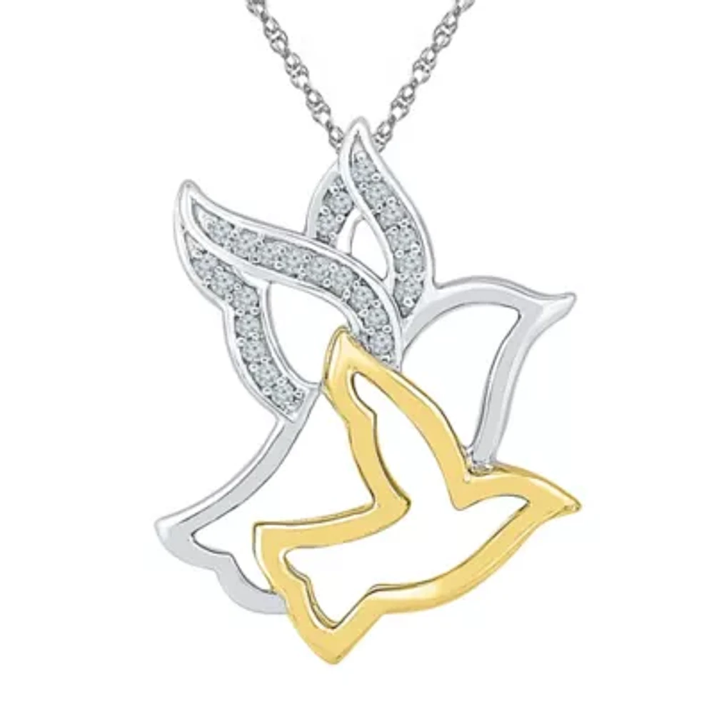 "Mother And Daughter" Dove Womens Diamond Accent Natural White Diamond 10K Gold Over Silver 18 Inch Pendant Necklace