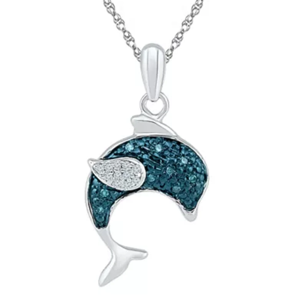 Dolphin Womens Diamond Accent Natural Blue Diamond Sterling Silver 18 Inch Pendant Necklace