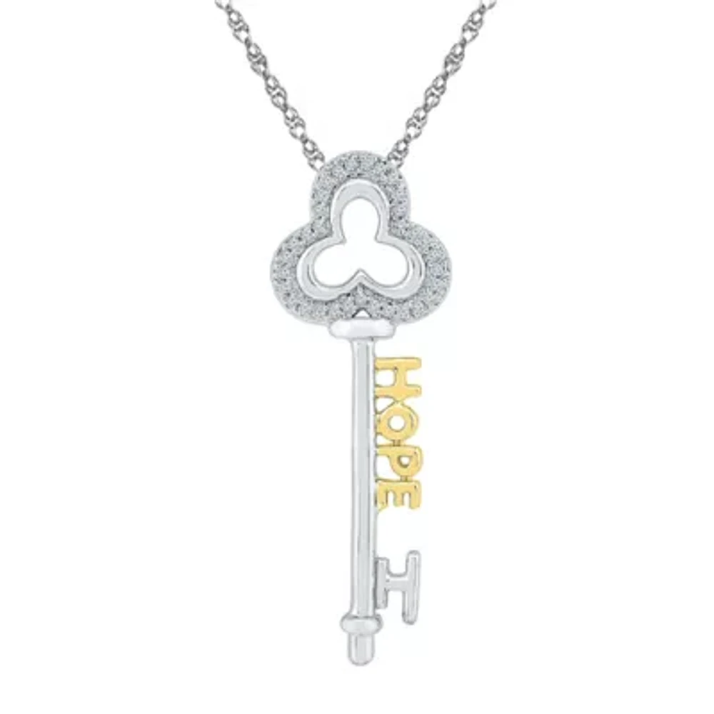 "Hope" Womens 1/10 CT. T.W. Natural White Diamond 10K Gold Over Silver Keys 18 Inch Pendant Necklace