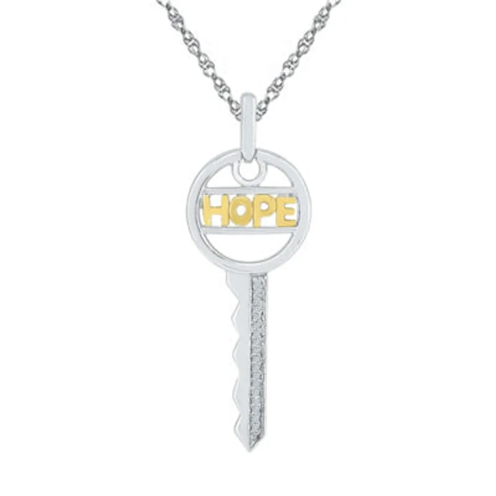 "Hope" Womens Diamond Accent Natural White Diamond 10K Gold Over Silver Keys 18 Inch Pendant Necklace