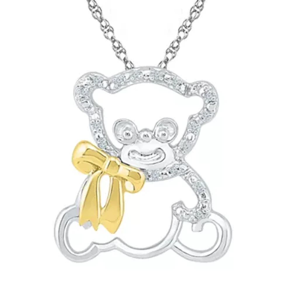 Teddy Bear Womens Diamond Accent Natural White Diamond 10K Gold Over Silver 18 Inch Pendant Necklace