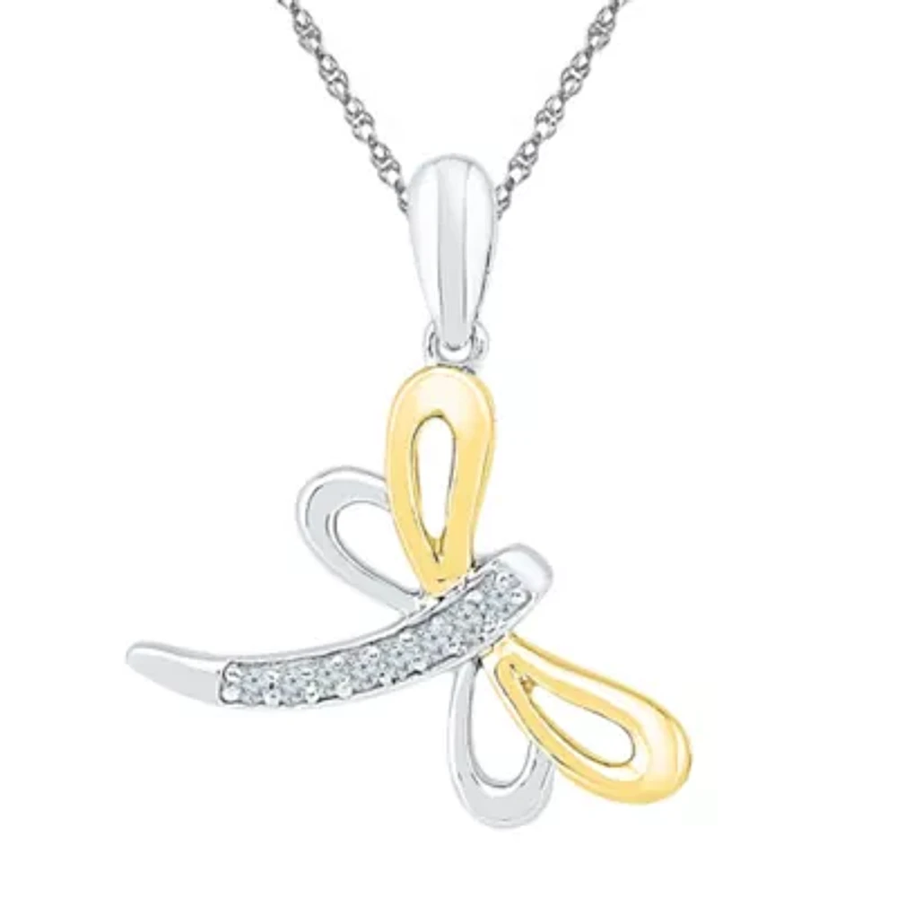 Dragonfly Womens Diamond Accent Natural White Diamond 10K Gold Over Silver 18 Inch Pendant Necklace