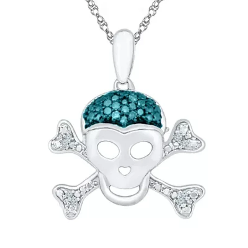 Skull Womens Diamond Accent Natural Blue Diamond Sterling Silver Skull 18 Inch Pendant Necklace