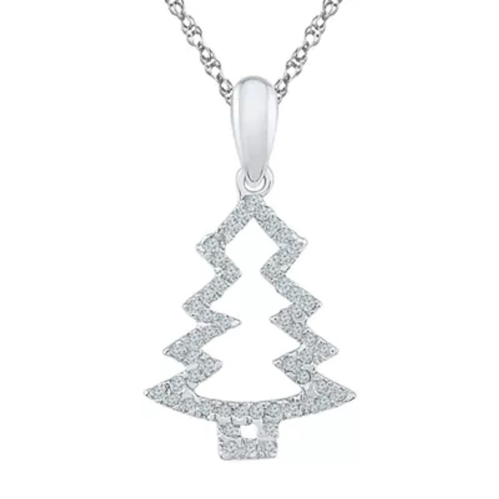 Christmas Tree Womens 1/6 CT. T.W. Natural White Diamond Sterling Silver 18 Inch Pendant Necklace