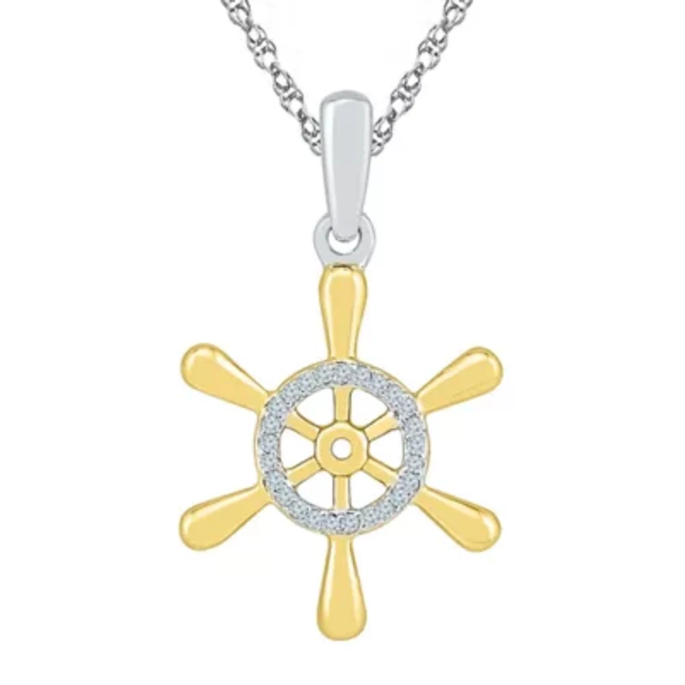 Wheel Womens Diamond Accent Natural White Diamond 10K Gold Over Silver 18 Inch Pendant Necklace