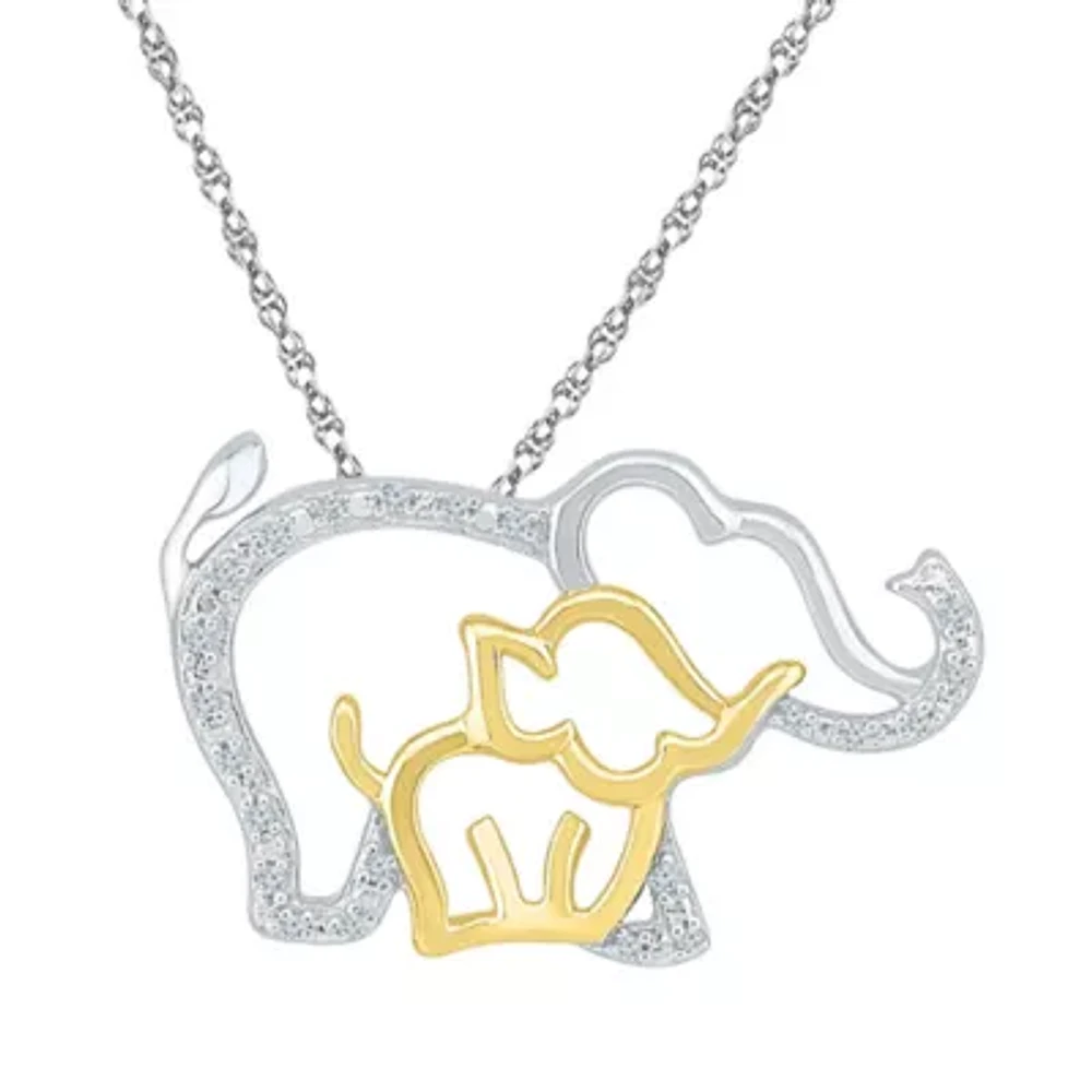 "Mother And Daughter" Elephant Womens Diamond Accent Natural White Diamond 10K Gold Over Silver 18 Inch Pendant Necklace