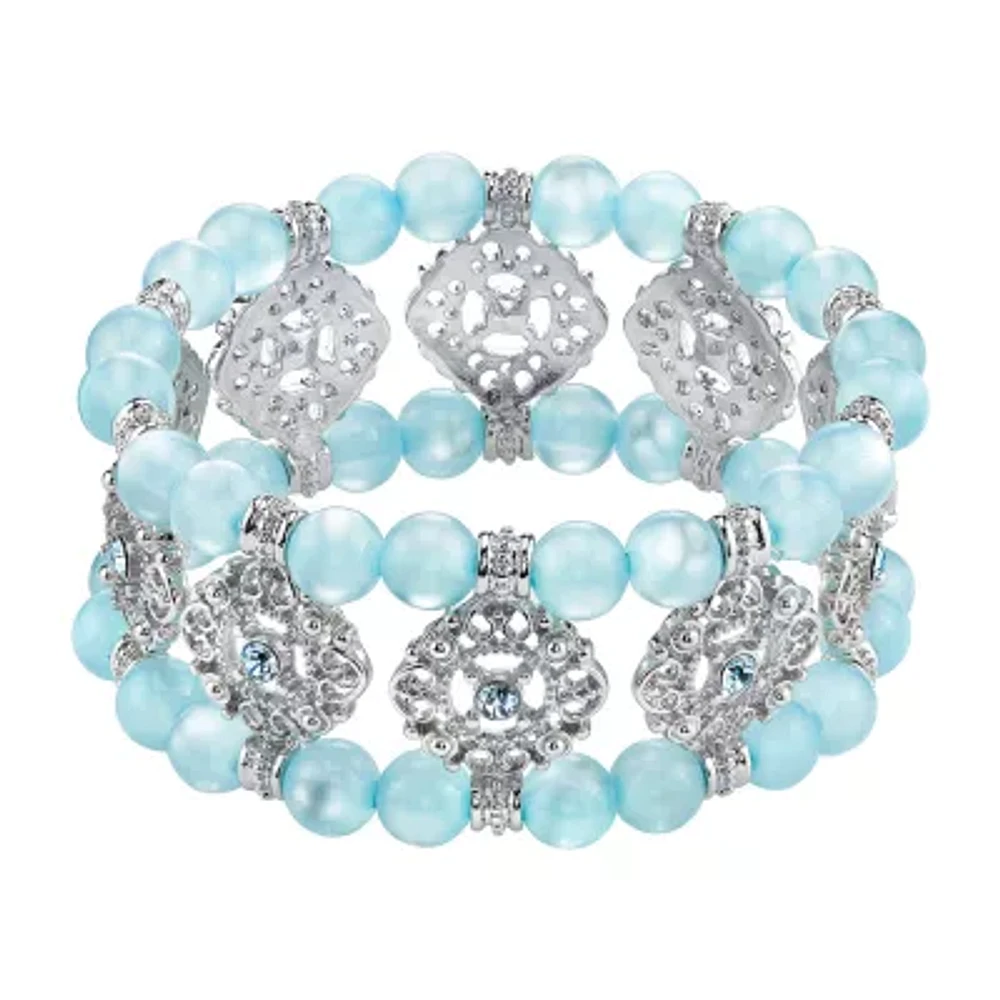 1928 Silver Tone Womens Blue Stretch Bracelet