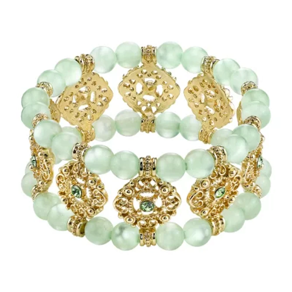 1928 Gold Tone Womens Green Stretch Bracelet