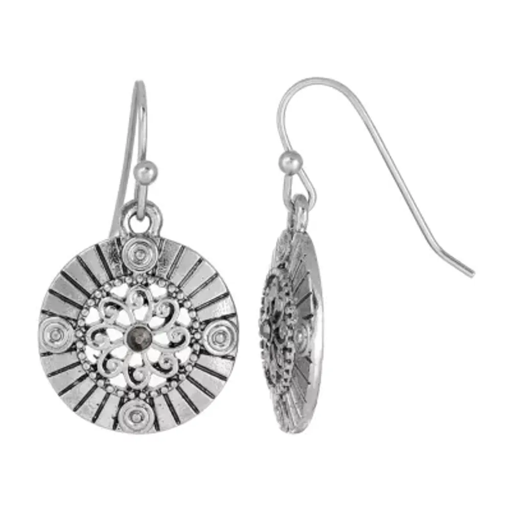 1928 Silver Tone Womens Gray Crystal Drop Earrings