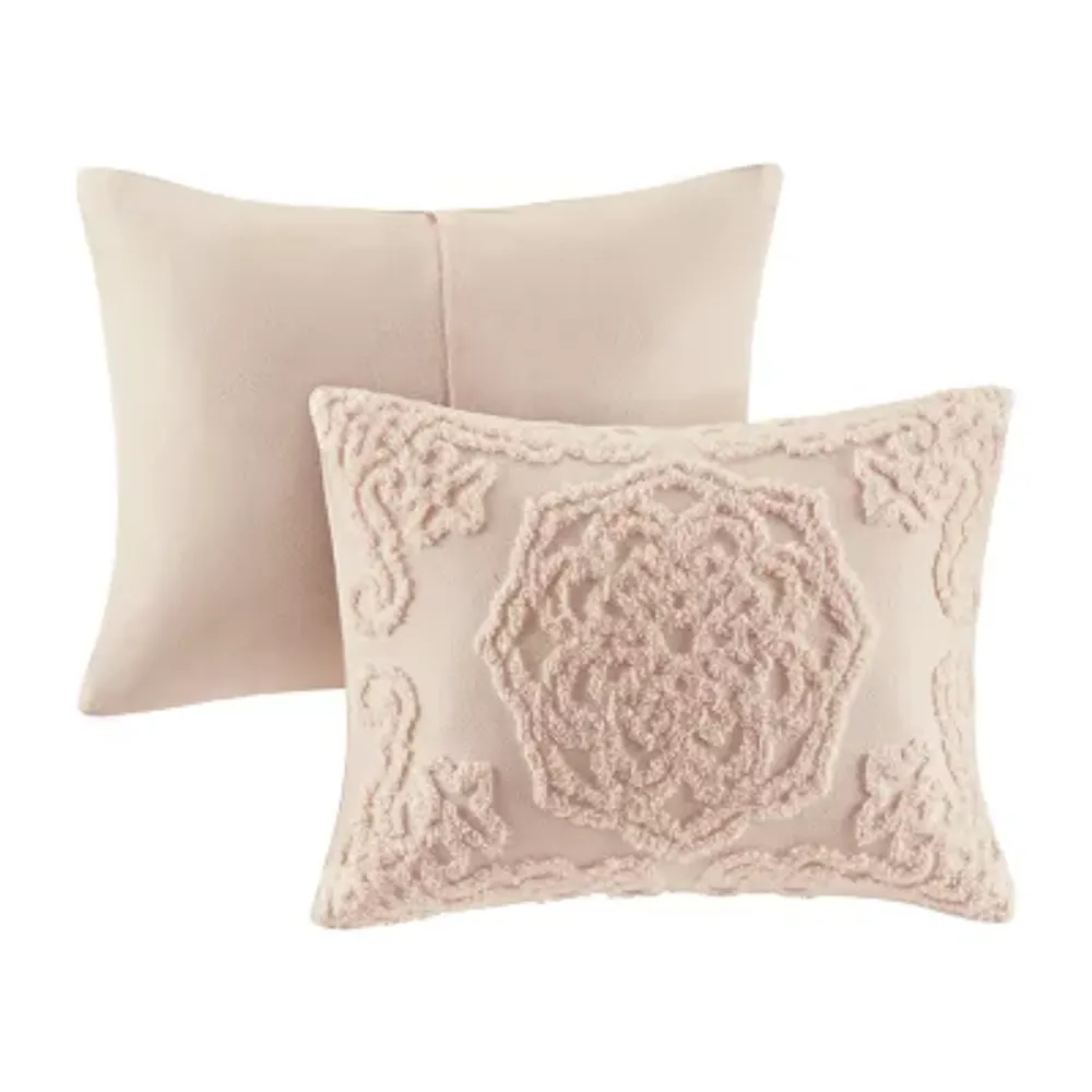 Madison Park Virginia Tufted Cotton Chenille Medallion Fringe Coverlet Set