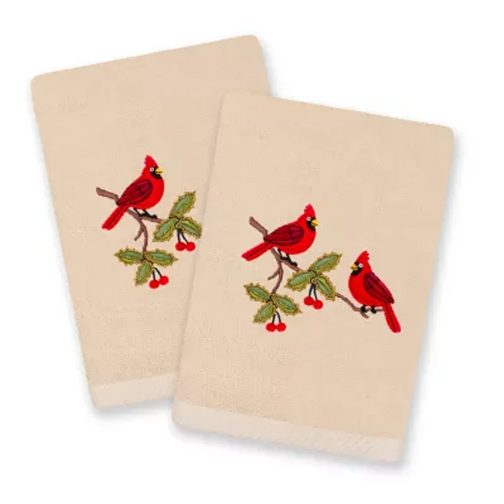 Linum Home Textiles Christmas Red Pair Embroidered 2-pc. Hand Towel