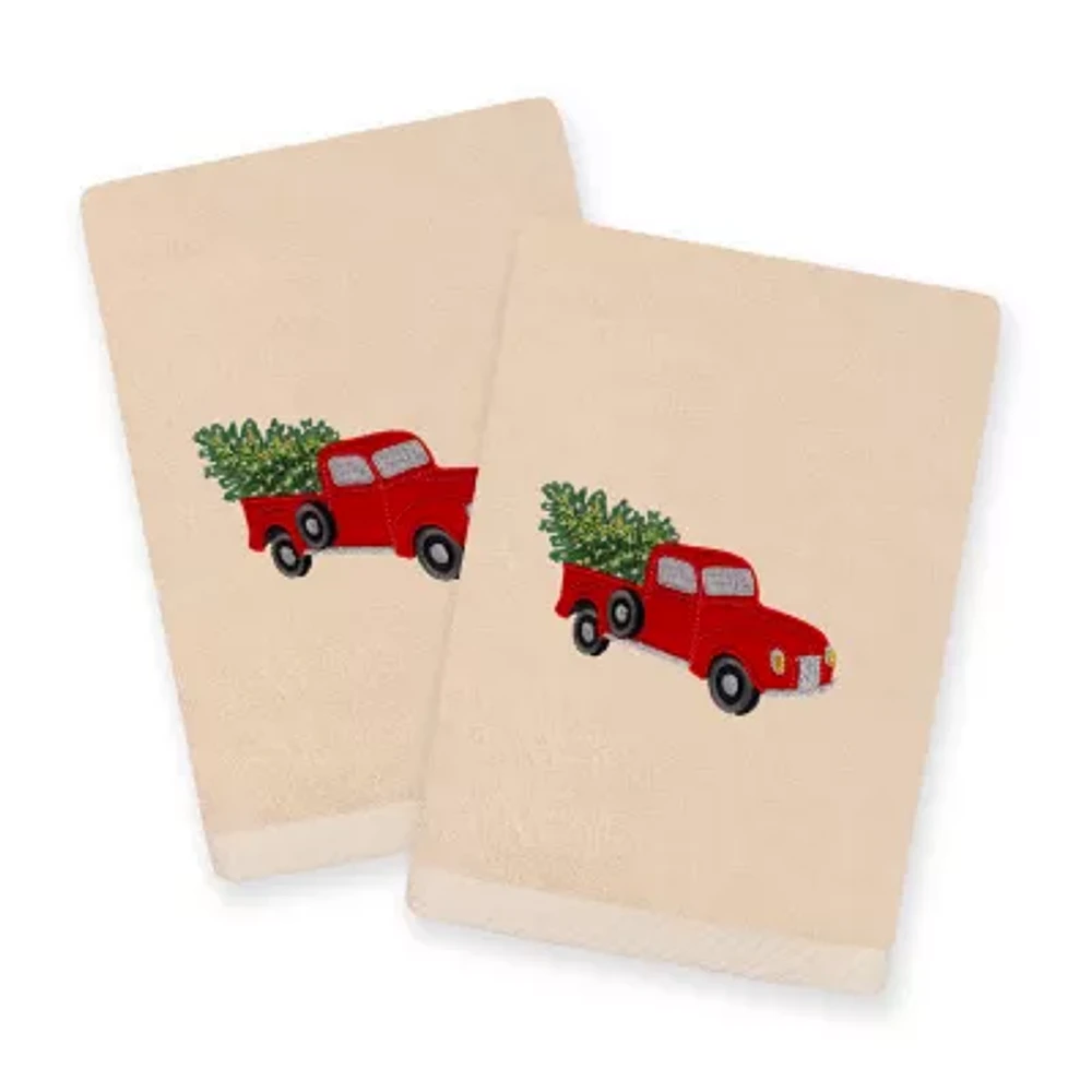 Linum Home Textiles Christmas Truck Embroidered 2-pc. Hand Towel