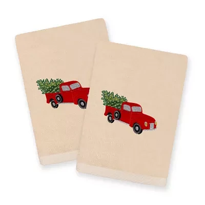 Linum Home Textiles Christmas Truck Embroidered 2-pc. Hand Towel