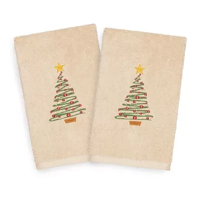 Linum Home Textiles Christmas Tree Embroidered 2-pc. Hand Towel