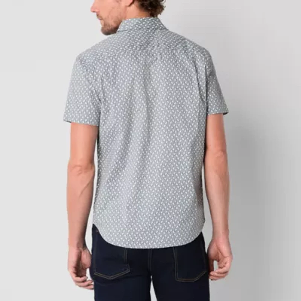 mutual weave Mens Easy-on + Easy-off Short Sleeve Regular Fit Button-Down Shirt