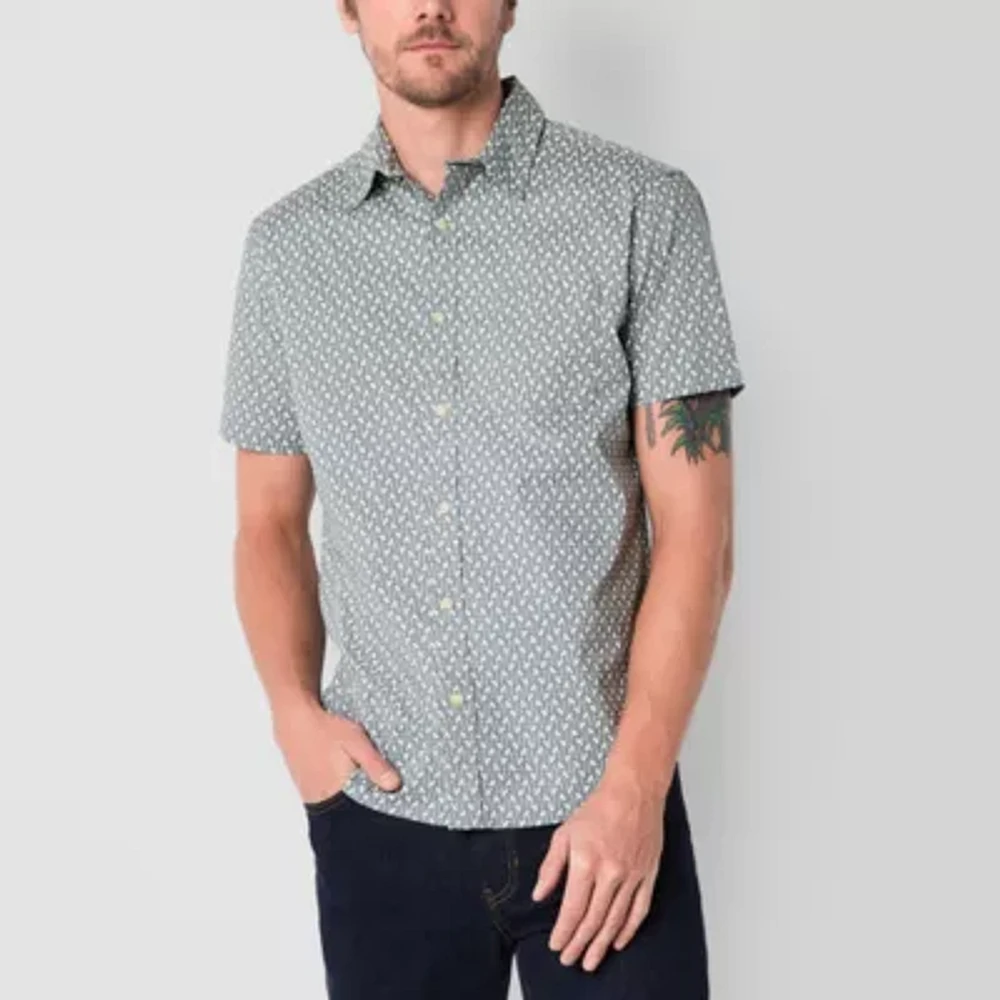 mutual weave Mens Easy-on + Easy-off Short Sleeve Regular Fit Button-Down Shirt