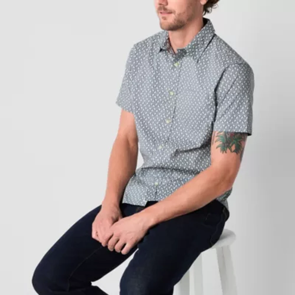 mutual weave Mens Easy-on + Easy-off Short Sleeve Regular Fit Button-Down Shirt