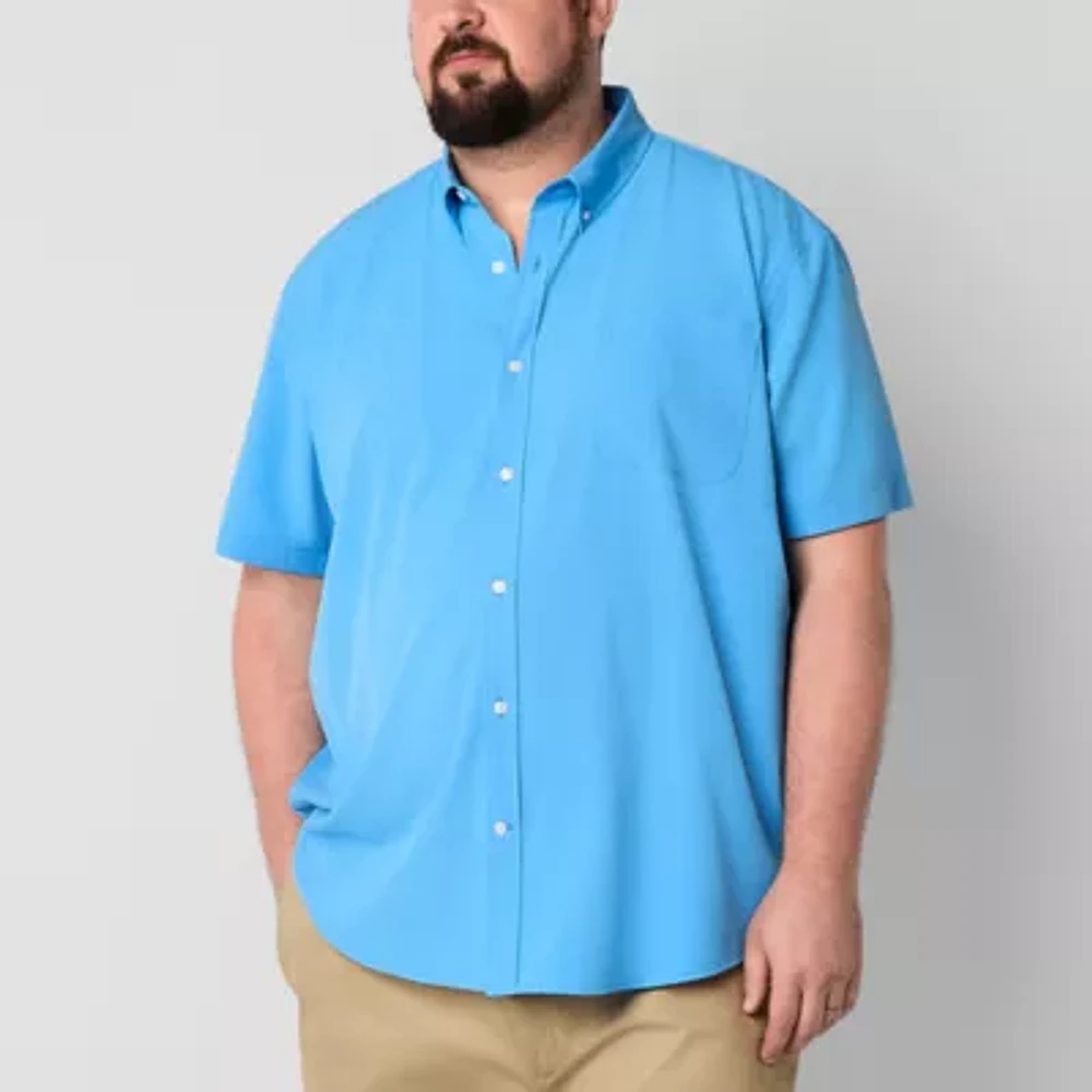St. John's Bay Performance Mens Short Sleeve Classic Fit Big and Tall Button-Down Shirt