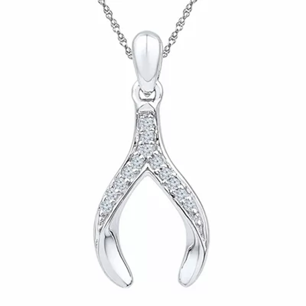 Womens Diamond Accent Natural White Diamond Sterling Silver Wishbone 18 Inch Pendant Necklace