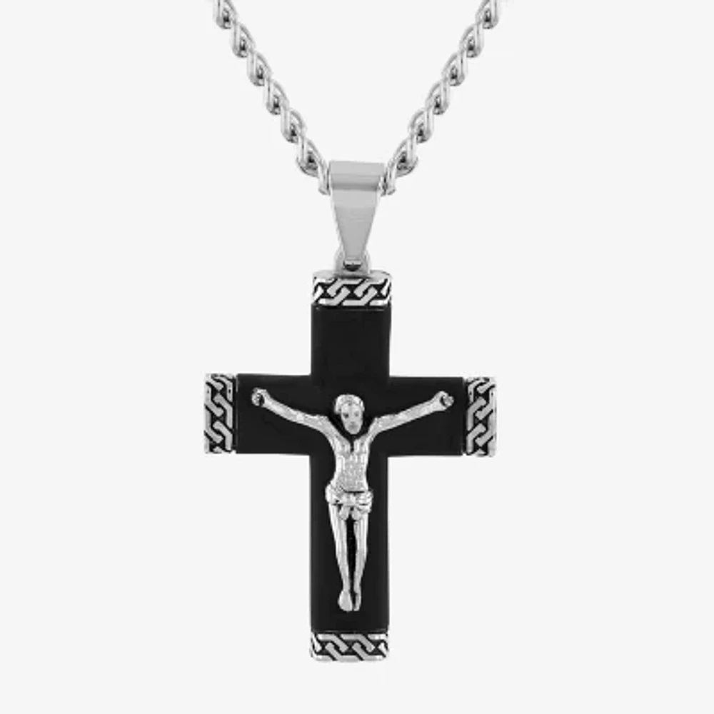 Mens Stainless Steel Cross 24 Inch Pendant Necklace