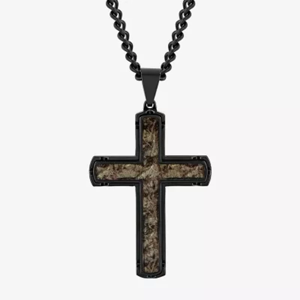 Mens Stainless Steel Cross 24 Inch Pendant Necklace