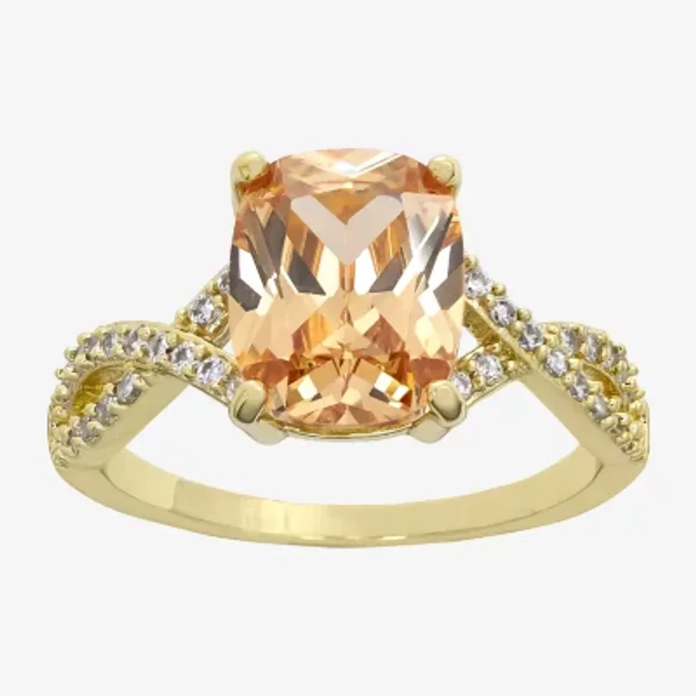 Sparkle Allure Womens Champagne Cubic Zirconia 14K Gold Over Brass Rectangular Engagement Ring