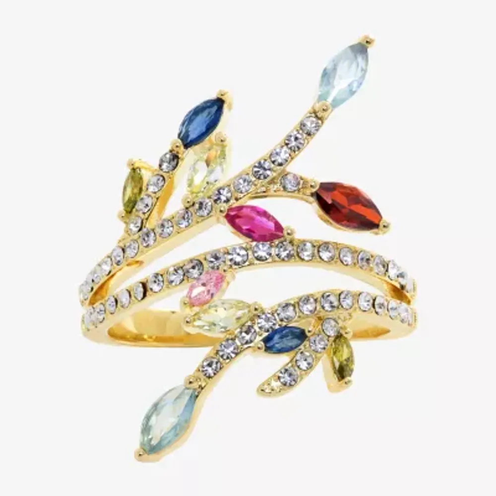 Sparkle Allure Womens Multi Color Crystal 14K Gold Over Brass Bypass Cocktail Ring