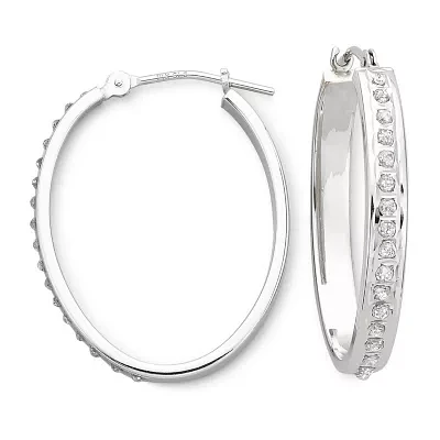 Diamond Fascination™ 14K White Gold Oval Hoop Earrings 