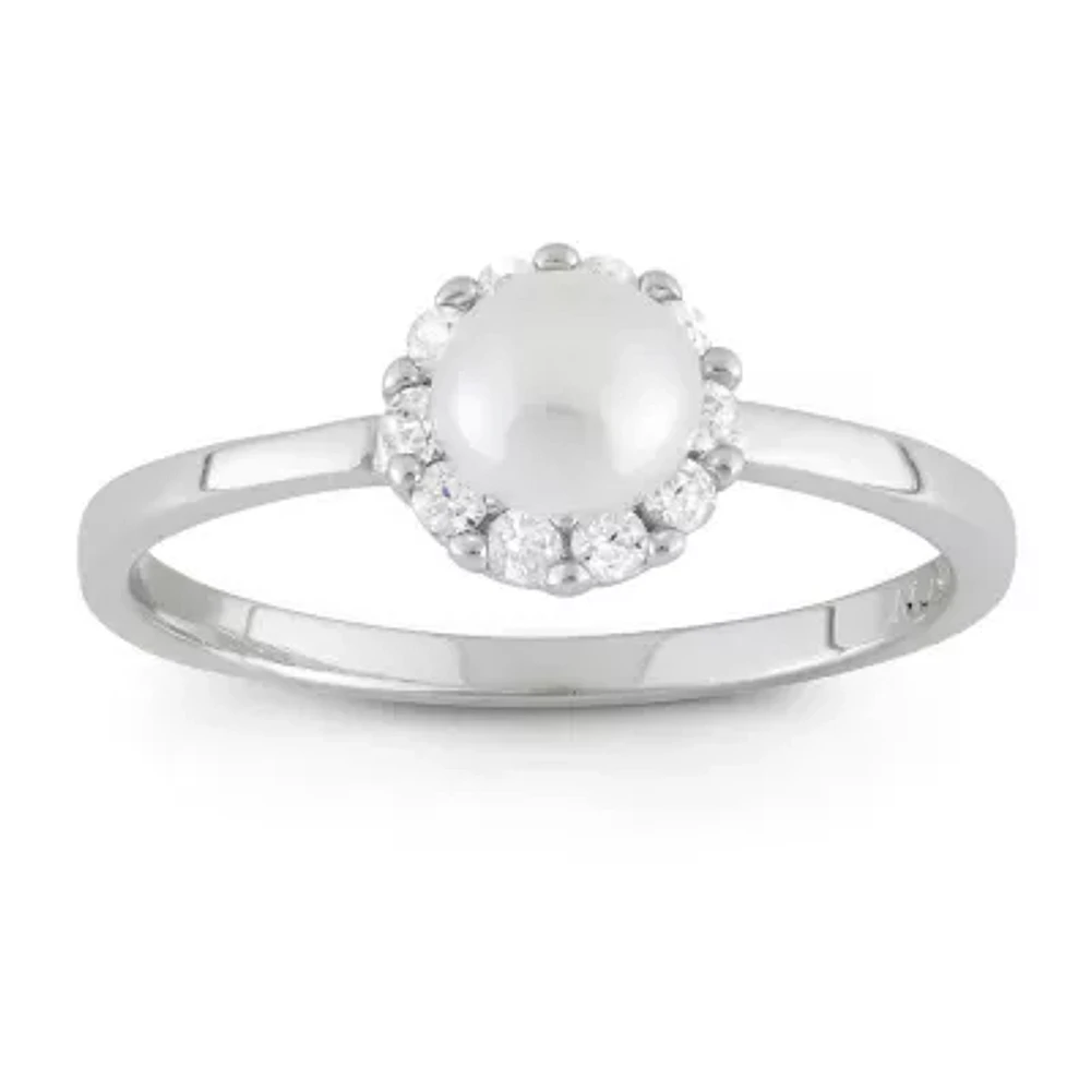 Girls 3MM White Cultured Freshwater Pearl Sterling Silver Round Delicate Cocktail Ring