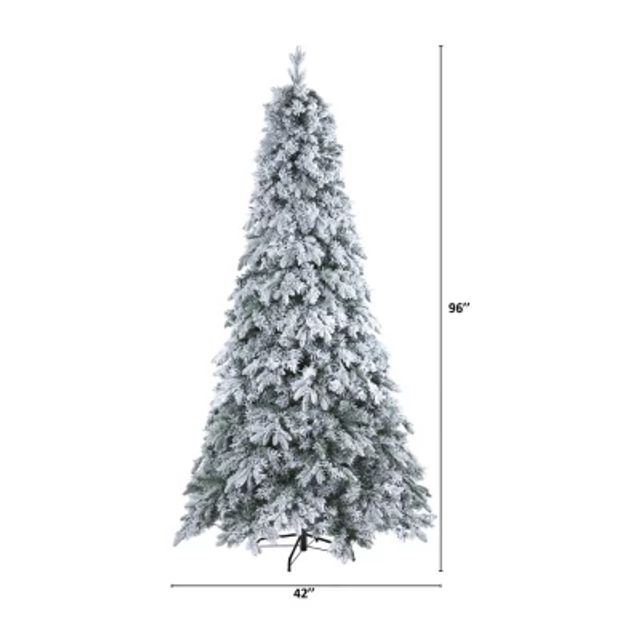 Nearly Natural 8 Foot Flocked Vermont Mixed Pine With 600 Led Lights Pre-Lit Artificial Christmas Tree