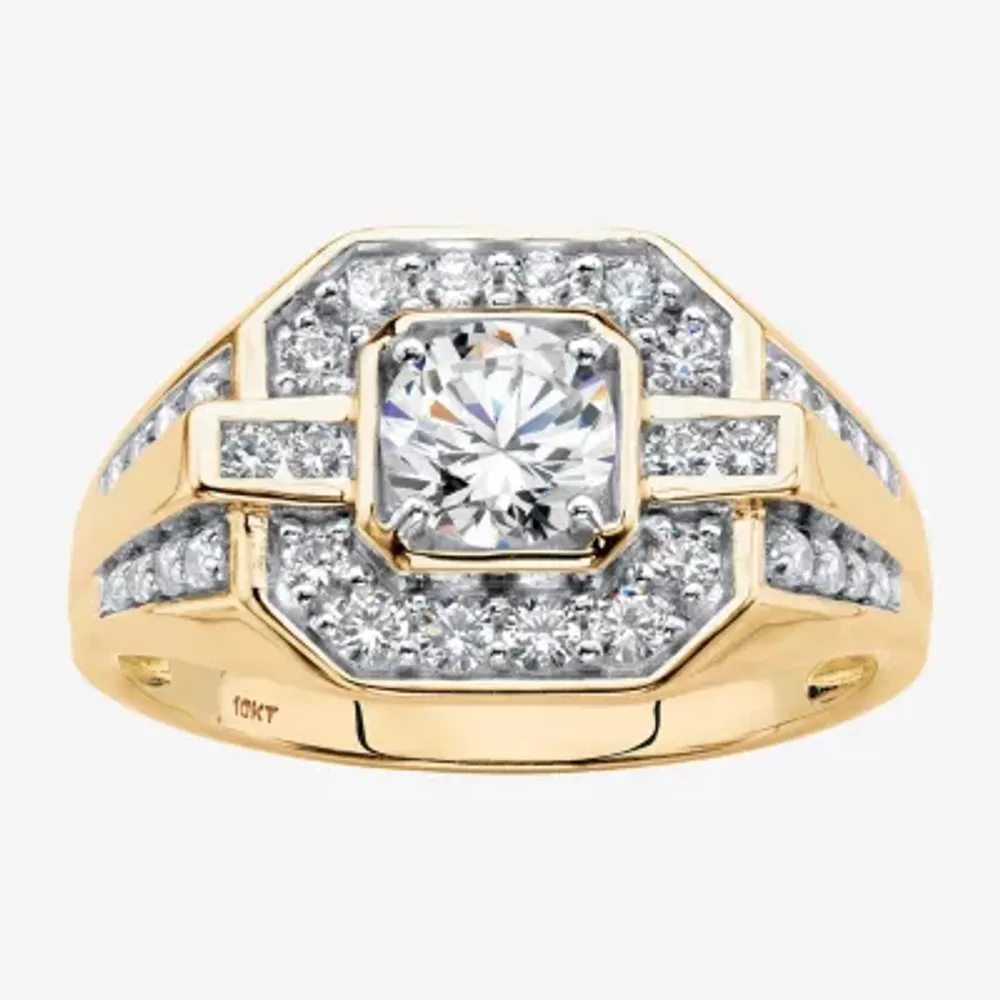 Mens White Cubic Zirconia 10K Gold Fashion Ring