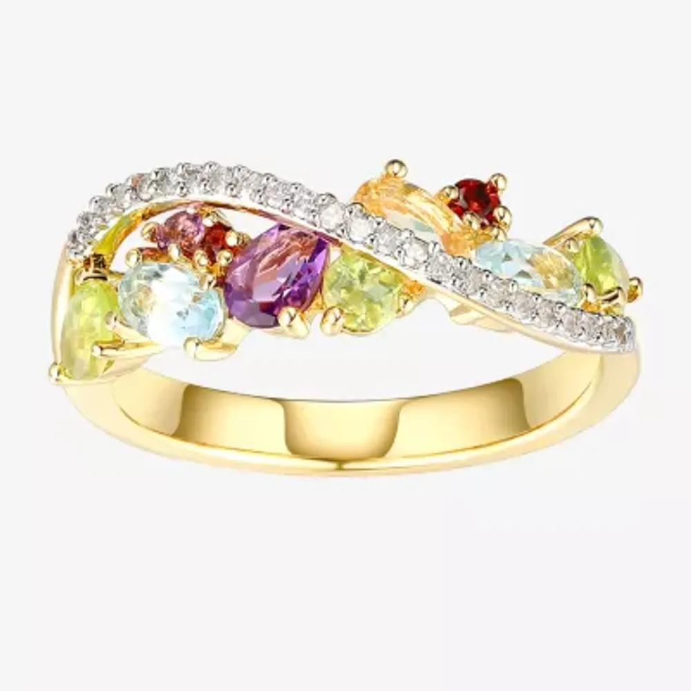 Womens Multi Color 18K Gold Over Silver Infinity Cluster Cocktail Ring