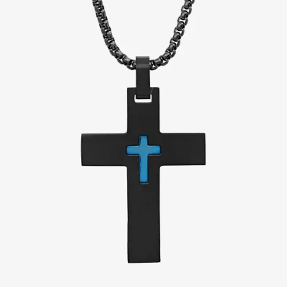 Steeltime Mens Stainless Steel Cross Hypoallergenic 24 Inch Pendant Necklace